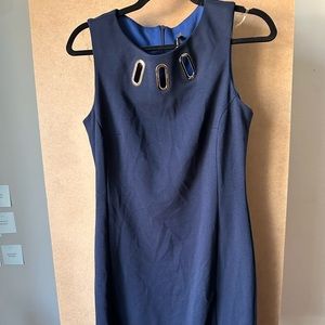 Blue/Navy Dress - Blue Work Dress Gold Detail